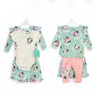 NWT Disney Baby Girl 0/3 Months 4 Piece Set Mini Mouse Set Shorts Sweats Cotton